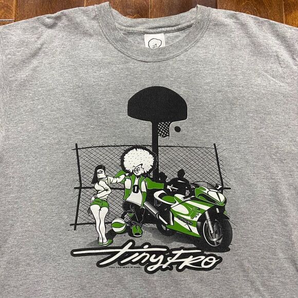 Tiny Fro Y2K Vintage Motorcycle Hip Hop Grey Green Cotton T-Shirt Men's Size XL - Picture 2 of 8